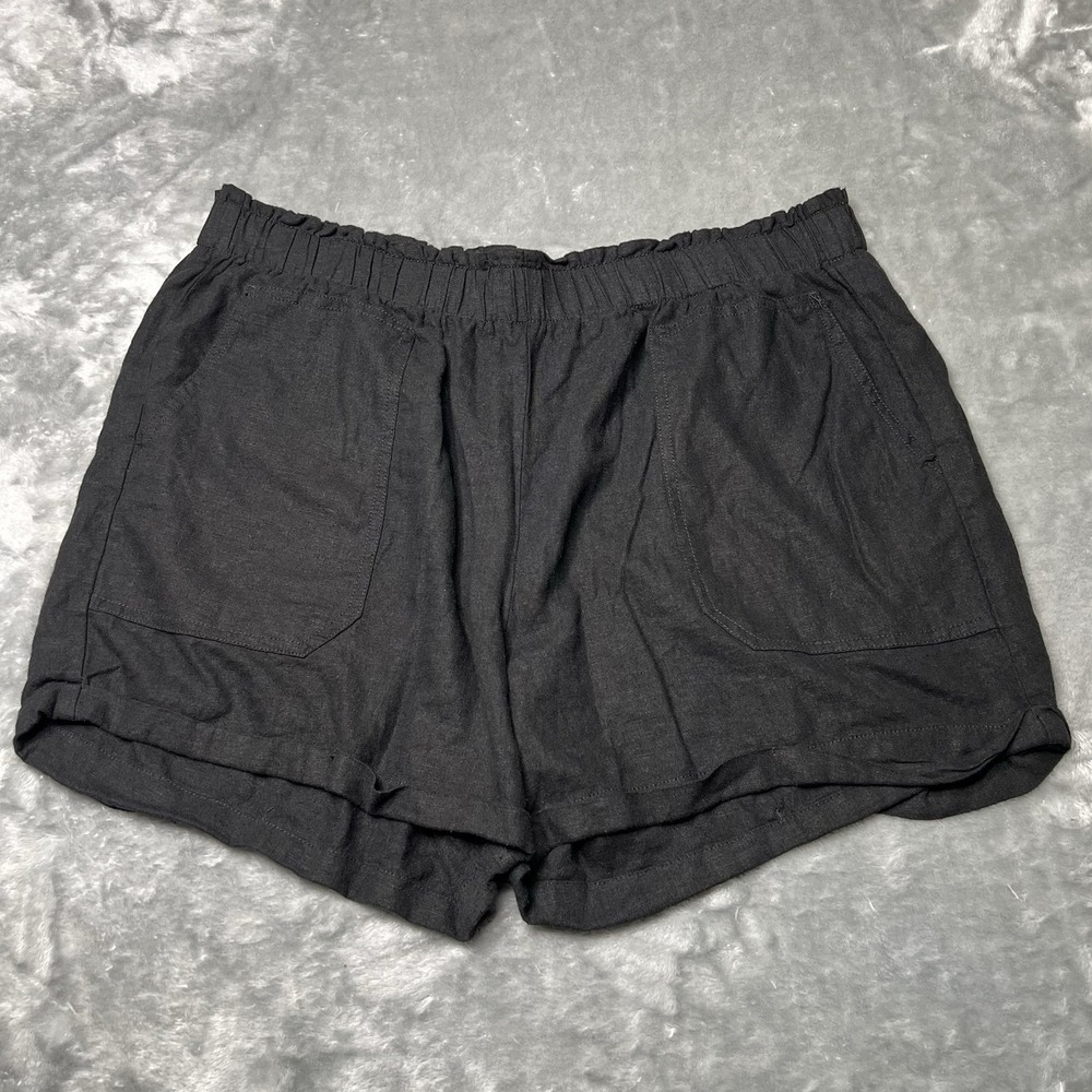 Briggs Shorts Women Size XXL‎ Linen Blend Cuff Pull On Black